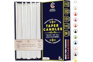 CANDLE CHARISMA Bright White 10 Inch Taper Candles - Pack of 12 Premium Unscented, Dripless & Smokeless Hand-Dipped Candles for Birthday, Wedding or Dinner Decorations and Formal Candlelighting