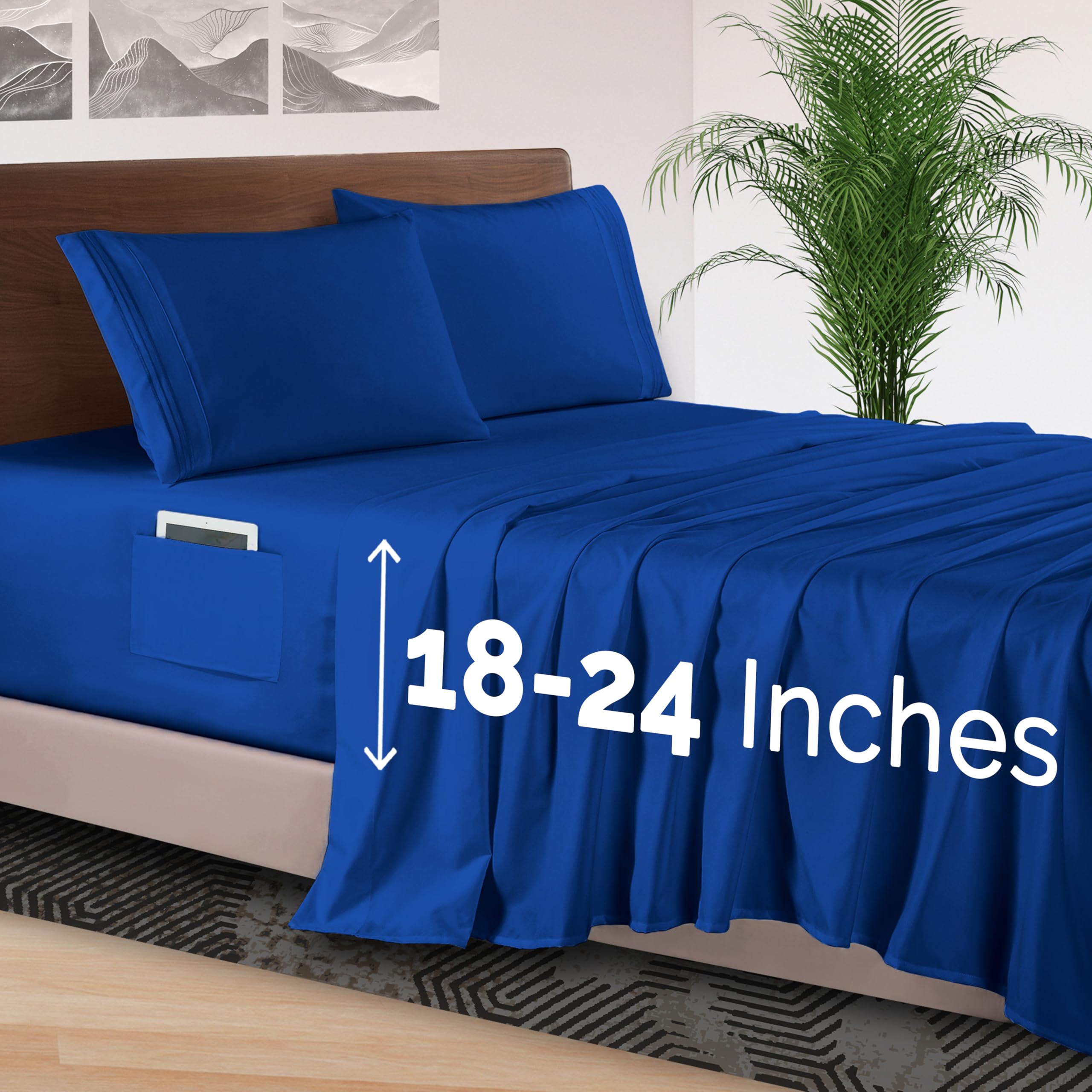 Elegant Comfort 4-Piece Bed Sheet Set - Luxury Bedding 1500 Premium Hotel Quality Microfiber, All Around Elastic 18-24 Inches Deep Fitted Sheet- Extra Deep Pocket Sheets, Twin/Twin XL, Imperial Blue Image