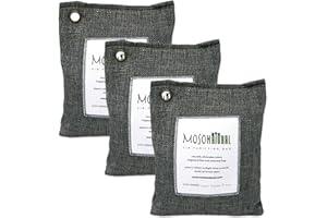 Moso Natural Air Purifying Bag 200g (7.05oz) 3 Pack. A Scent Free Odor Eliminator for Cars, Closets, Bathrooms, Pet Areas. Premium Moso Bamboo Charcoal Odor Absorber. Two Year Lifespan (Charcoal Grey)