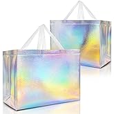 Nush Nush Iridescent Gift Bags XL - Set of 12 Reusable Holographic Extra Large Gift Bags with Handles - Party Favor Bag for Birthdays, Bachelorette, Weddings, Holidays, Valentines - 15.5W x 6D x 12H
