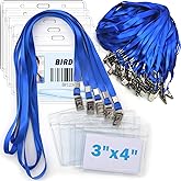 4x3 Name Tags Badge Holder with Lanyard 50 Pack Waterproof Horizontal ID Badge Holder and 50 Pcs Lanyards Nametag for Conferences, Events, and Meetings (Blue, 4 X 3 inches)