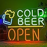 Alkkign Cold Beer Open Neon Sign Beer Neon Light for Wall Decor Cold Beer LED Neon Signs Colorful Led Neon Lights for Man Cave Store Bar Party Bistro Decoration