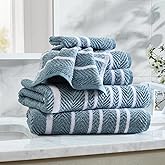 Nautica - Bath Towels, 100% Soft & Absorbent Plush Cotton Towels with Yarn Dye Loops, Medium Weight Bathroom Towels (Cruise Along Blue, 6 Piece)