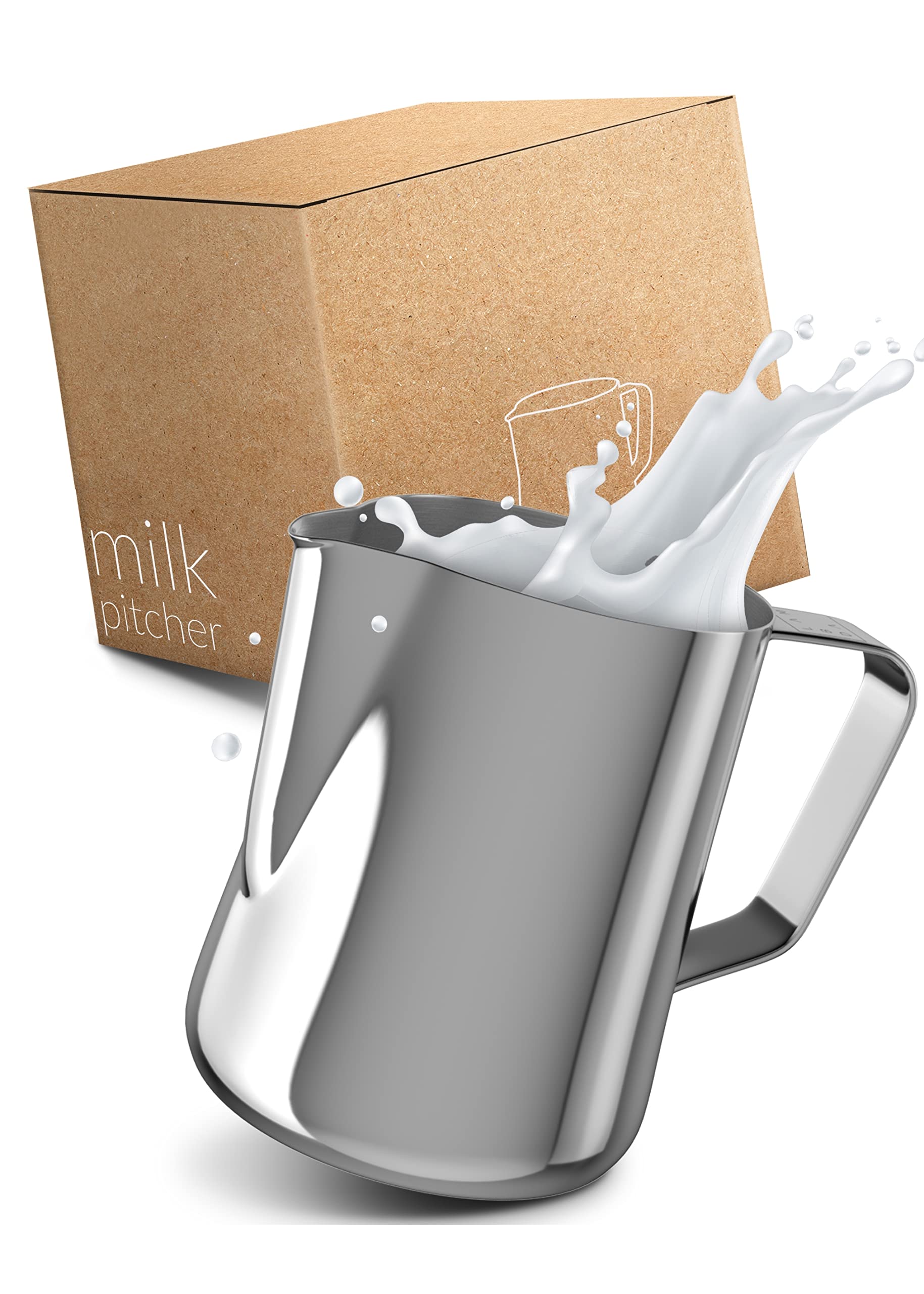 Lambda Coffee® Barista Milk Jug Stainless Steel (Classic (Stainless Steel), 900 ml