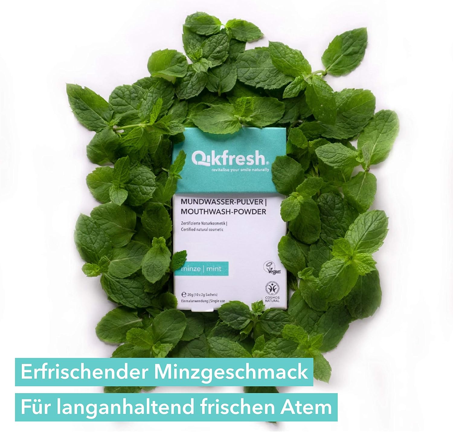 Amazon De Qikfresh Mundwasser Pulver Minze 2er Pack 40 G Fur 20 Mundspulungen Antibakteriell Zuckerfrei Zertifizierte Naturkosmetik Vegan Fur Frischen Atem Zwischendurch Und Unterwegs