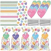 Zhanmai 300 Pcs Valentine's Day Conversation Heart Cellophane Bags Bulk Set with 150 Valentines Treat Goodie Gift Bags 150 Heart Gift Tags for Valentines Wedding Party Favor Supplies(5 x 11 Inches)