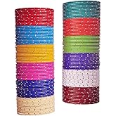 Jewar Colorful Bangle Multi-Color Collection Indian Bollywood Exclusive Silver Golden Glitters Glossy Glaze Exotic Matte Vintage Textured Colorful Fashion Designer Metal Jewelry Bangle Bracelets Set of 12*12=144 Piece for Women