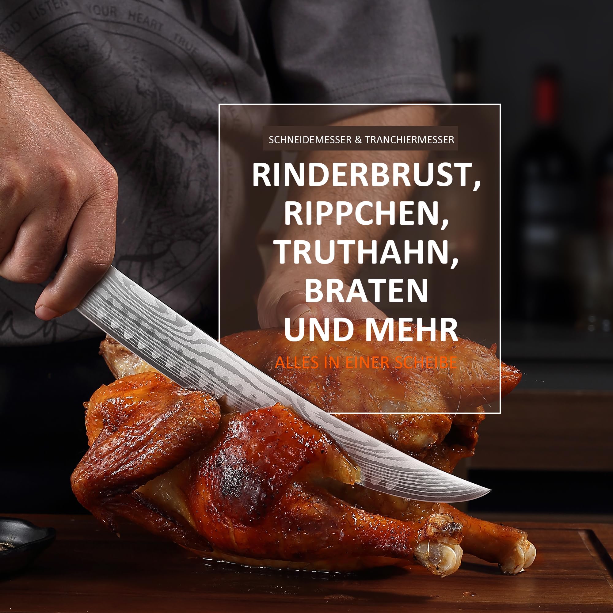 PAUDIN Fleischmesser extrem scharf 25cm Metzgermesser profi Messer Küchenmesser als Schlachtermesser Schinkenmesser Tranchiermesser aus hochwertigem Edelstahl mit ergonomischem Holzgriff 4