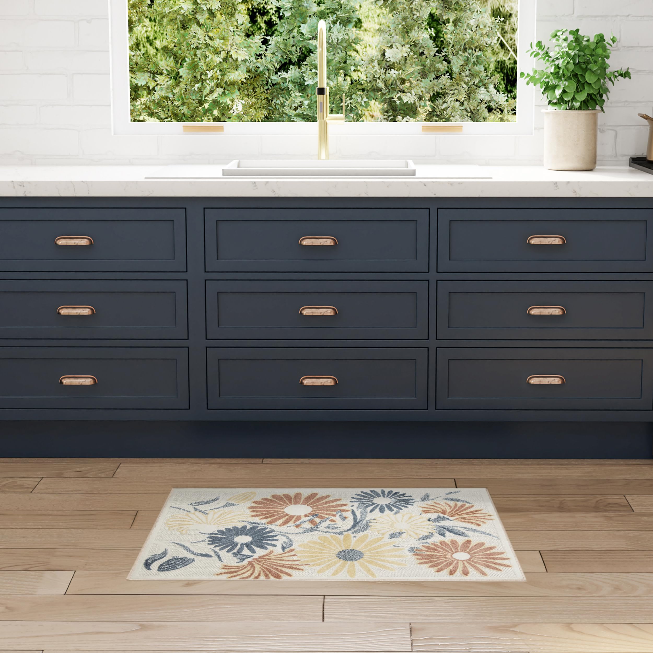 Nourison Home Aloha Ivory Rose 2'8" x 4' Area Rug - Easy Clean, Non Shedding, Bed Room, Living Room, Dining Room, Kitchen (3' x 4') Image