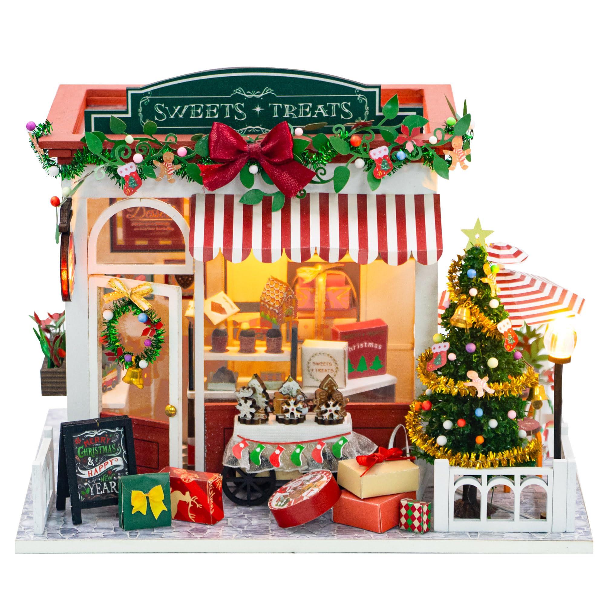 SULIFEVIP 1:24 Sweets Treats Dollhouse DIY Miniature Wooden Furniture Kit, Doll's Miniatures Houses Room Boxes with LED, Music Box, Tools, Creative Woodcrafts Toy for Adult Friend Lover Birthday Xmas