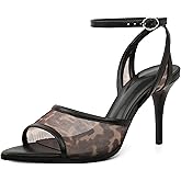 Soireelady Womens Mesh Sandal Slingback Ankle Strap High Heels Open Toe Heeled Sandals Summer Dress Shoes 3.5 Inches