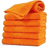 Cleanbear Washcloths Orange Face Cloths Set of 6 Large All Cotton Bathroom Wash Cloth - 13 by 13 Inches Highly Absorbent Face Towels for Fall Bathroom Decor Daily Use