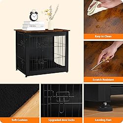 DWANTON Dog Crate Furniture with Cushion, Wooden