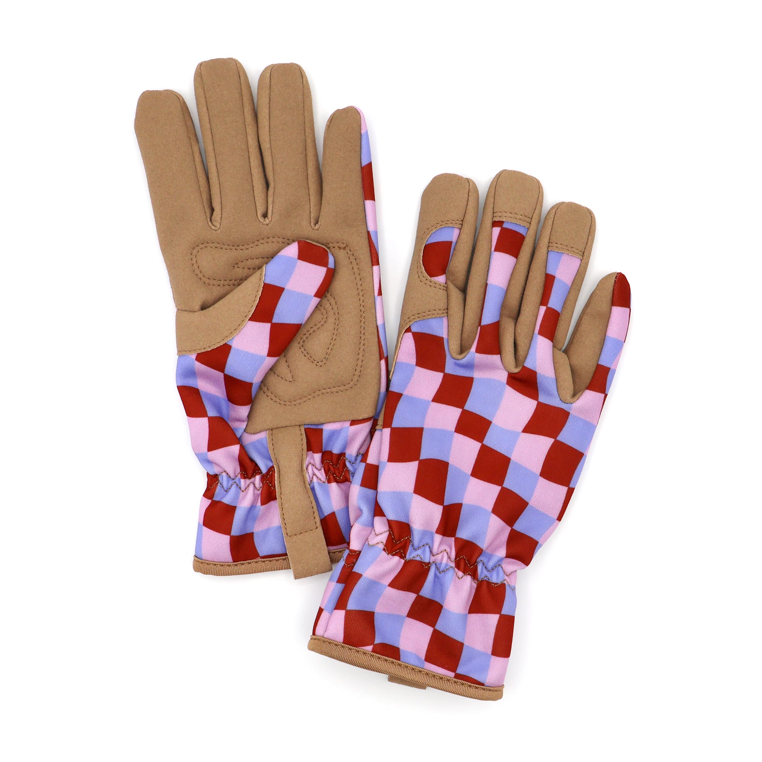 Robert Frederick Outdoor Gardening Gloves - Women's One Size – Checks Design - Padded with Elastic Cuffs