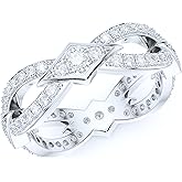 THELANDA Sterling Silver 6mm Vintage Interlaced Infinity Full of Simulated Diamond or Genuine Moissanite Eternity Band Wedding Ring
