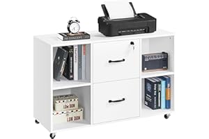 Yaheetech White File Cabinet Mobile Letter Size File Cabinet with 2 Drawers and 4 Open Storage Shelves Large Mobile Lateral Filing Cabinet Printer Stand for Home and Office