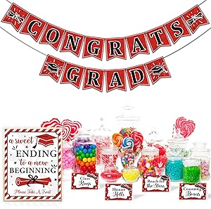 Yaaaaasss! Red Graduation Candy Bar Dessert Decoration-A Sweet Ending to A New Beginning Sign Congrats Grad Banner Scarlet Food Labels Dessert Table Party Favor Class of 2021 Ideas Supplies