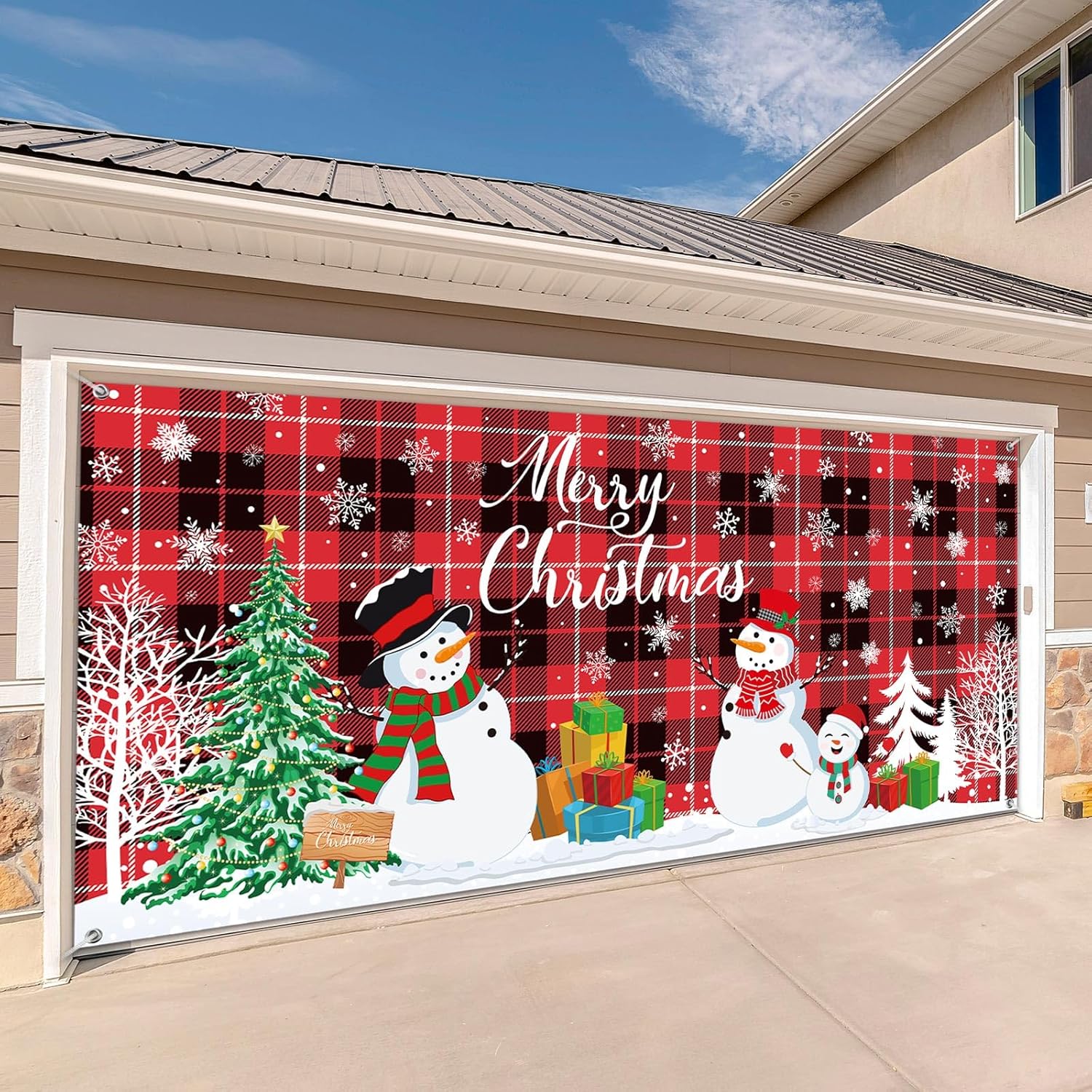 Garage Door Decorations - Buryeah 6 x 13 ft Halloween Christmas Banner Garage Door Decorations Large Garage Door Cover Halloween Christmas Photo Backdrop for Indoor Outdoor Home Birthday Holiday Party (Snowman Style)