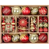 SHareconn 80Pcs Christmas Tree Ornaments Set Christmas Tree Decorations | Shatterproof Christmas Balls Ornament, Assorted Hanging Christmas Ornaments with Unique Designs for Xmas Tree, Red &amp; White