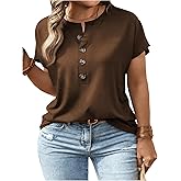 SOLY HUX Women's Plus Size T Shirt Short Sleeve Crew Neck Half Button Tee Casual Summer Tops