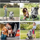 Maxmass Travel Pet Stroller Foldable 4 Wheels Grey with Storage Basket view 2