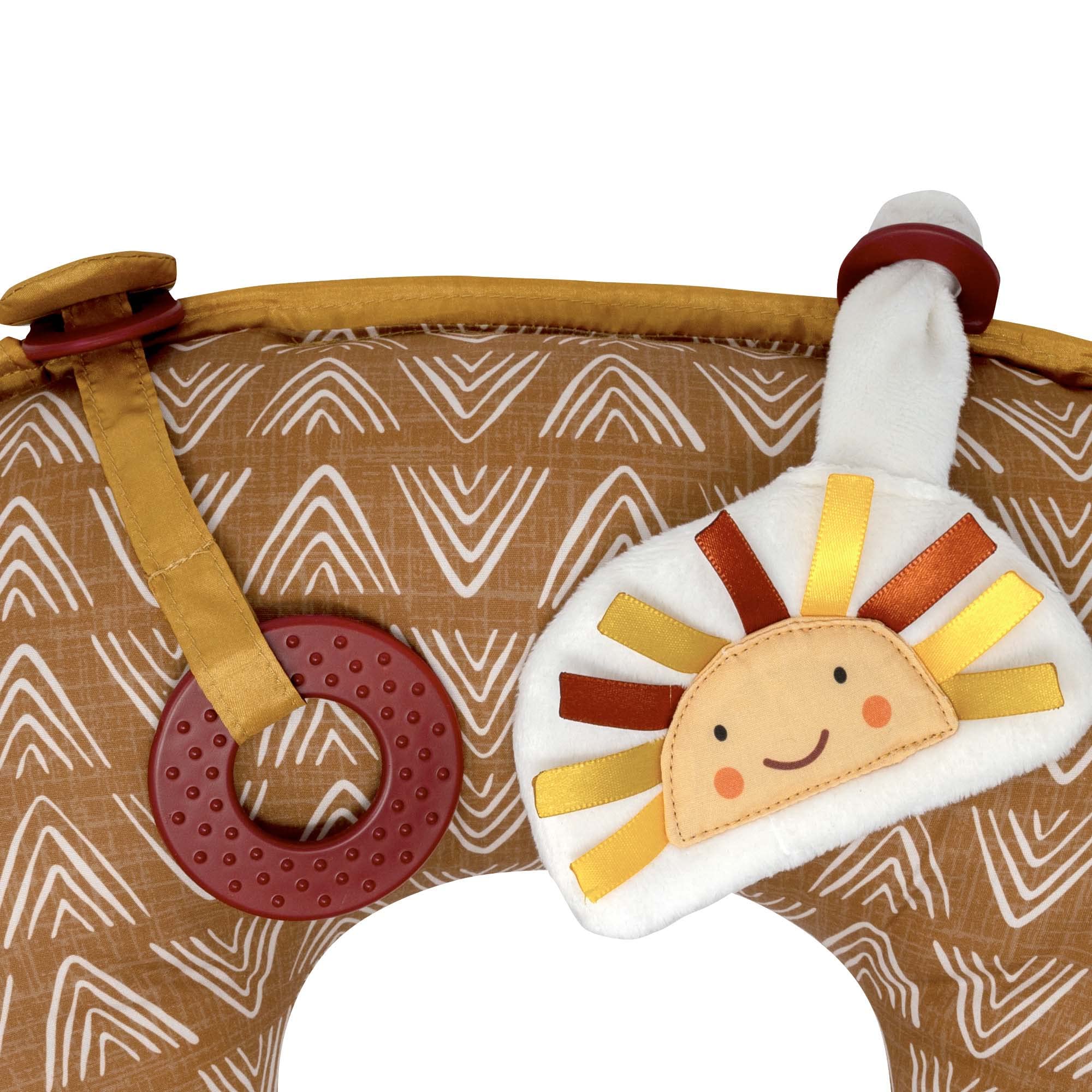 Boppy Tummy Time Prop, Golden Sun with Arrows with Two Removable Toys, A Smaller Size for Comfortable Tummy Time, Attached Toys Encourage Neck and Shoulder Strength Building