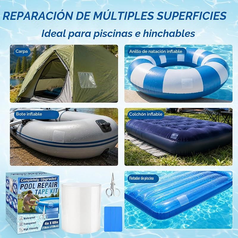 Parches Piscina 10x150cm PVC Cinta Reparación Transparente