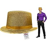 Nicky Bigs Novelties Gold Top Hat for Adults Tuxedo New Years Eve Shiny Yellow Gold Metallic Glitter Mesh Top Jazz Dance Hats Mardi Gras Cosplay Halloween Party Costume Accessory One Size