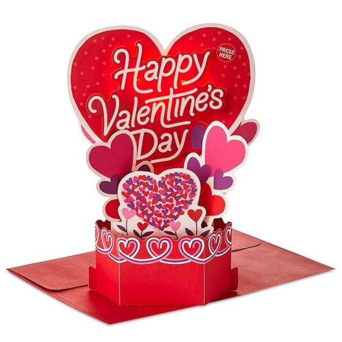 Hallmark Valentines Card, 3D Pop-Up, Hearts Scene Design, Musical, Light Up, Valentines Day, Red, Pink