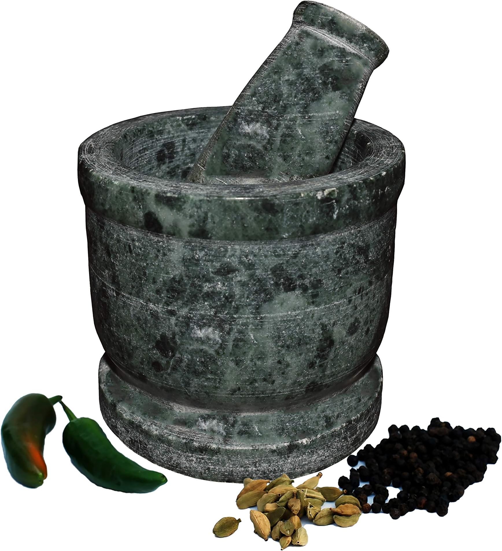 2 Sets of Indian Green Marble Mortar and Pestle Perfect for Crush Grind Mash Herbs and Spices Ayurveda Kitchen