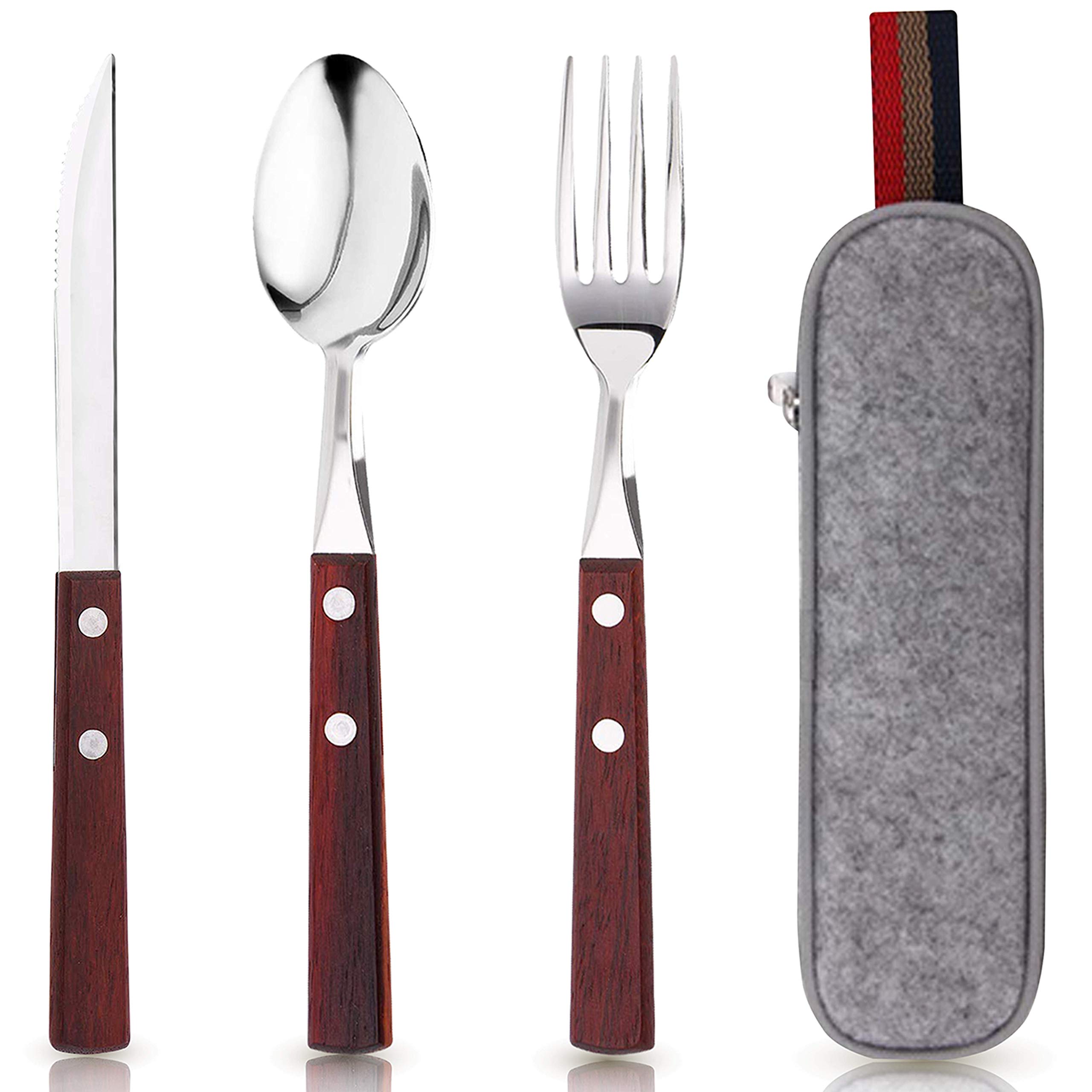 Photo 1 of PREMIUM QUALITY Stainless Steel travel utensils Set with case, Healthy & Eco-Friendly 3pc Full Size Fork, Spoon, Portable, reusable utensils with case
