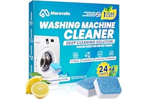 Maravello Washing Machine Cleaner Descaler 28 Pack Highly Efficient Laundry Deodorizer Tablets for Front Load and Top Load Washers, 14-Month Supply