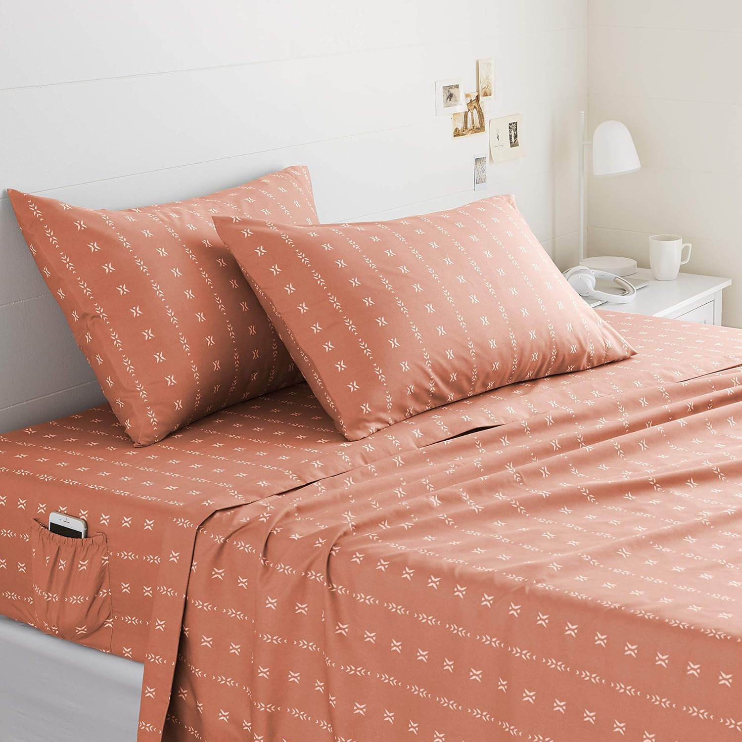  Basics Soft Microfiber Sheet Set with Elastic Pockets - Full, Salmon Simple Stripe: Home & Kitchen