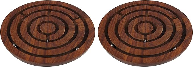 YADAV HANDICRAFTS Handcrafted Indian Wooden Labyrinth Ball Maze Puzzle Game & Decoration Game Labyrinth Ball in a maze Puzzles Pack of 2