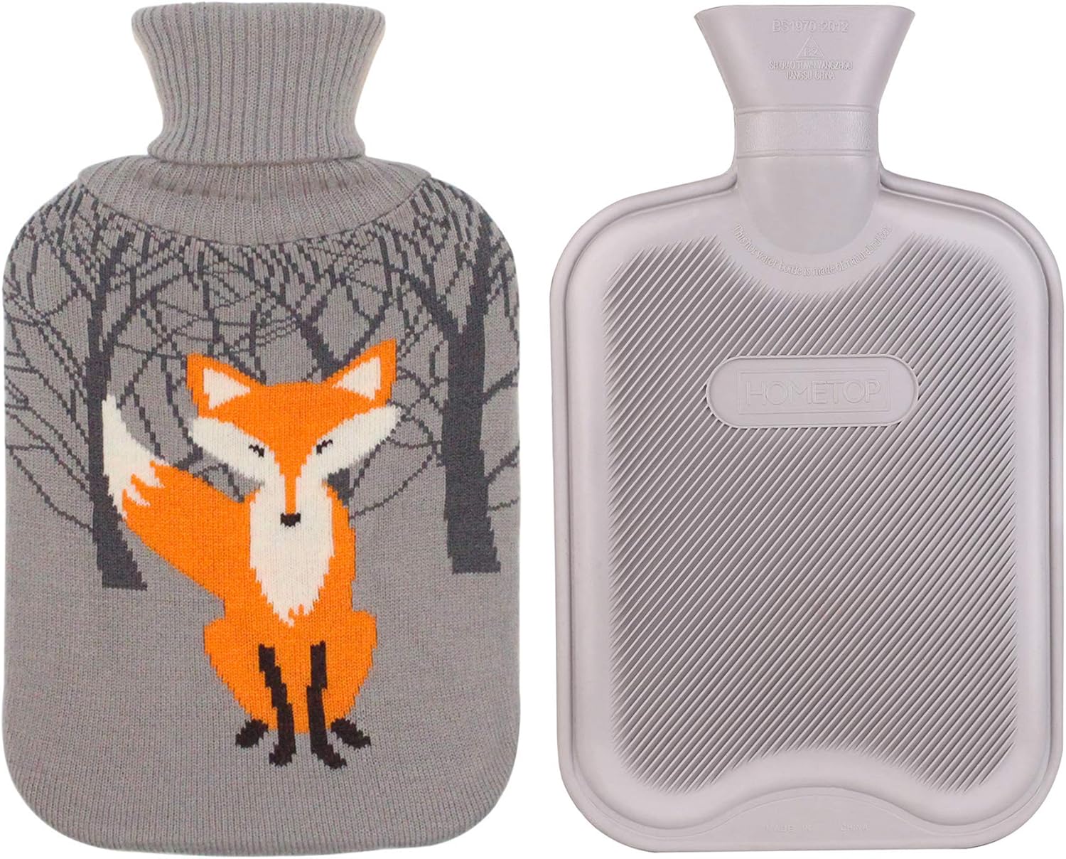 HomeTop Premium Classic Rubber Hot Water Bottle w/Cute Knit Cover (2 Liter, Purple): Health & Personal Care
