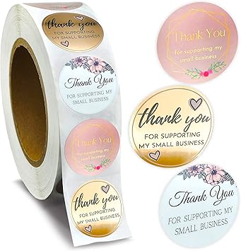 Amazon Com Set Of 600 Premium Thank You Stickers For Small Business High Gloss Thank You For Supporting My Small Business Stickers 3 Designs Per Roll 1 5 Inch