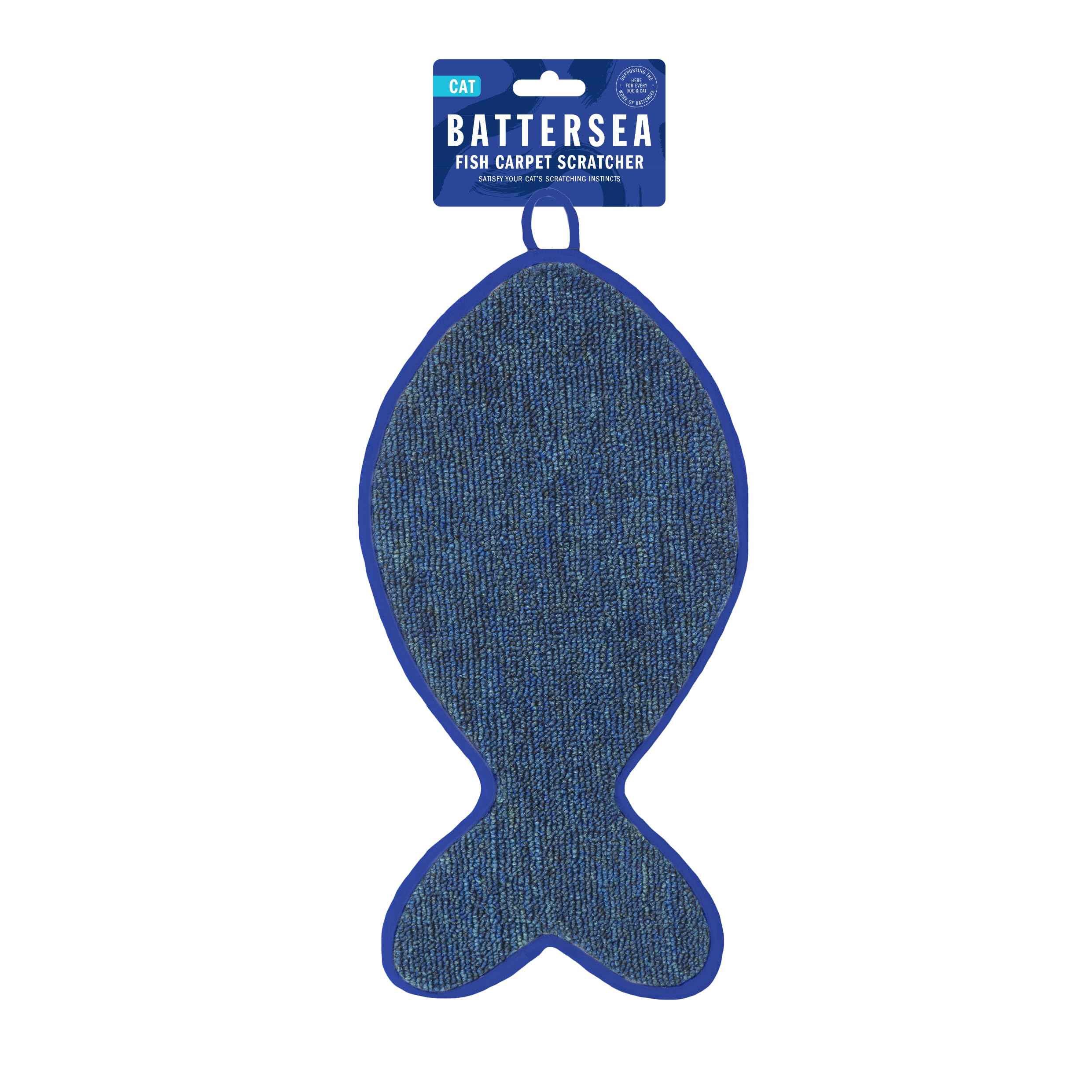Rosewood Battersea Fish Shaped Cat Scratcher, Non-Slip Hanging Scratching Carpet Toy, Blue, 43cm Long