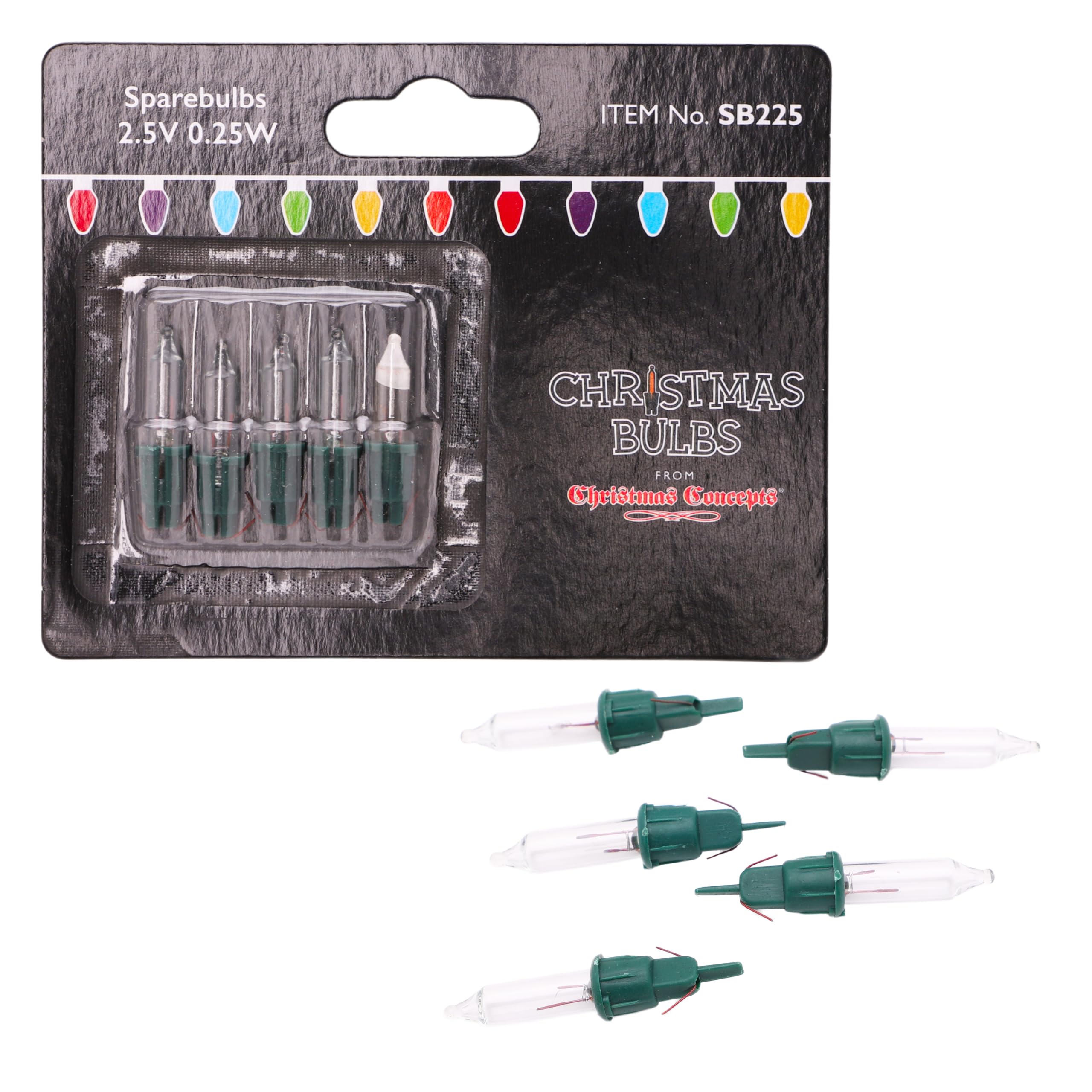 Christmas Concepts® Pack of 4 Clear Push in Spare Bulbs & 1 Fuse Bulb - 2.5v 0.25w - Replacement Bulbs
