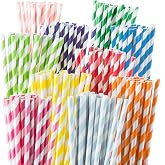 Weemium Paper Straws Disposable - 200 Pack - Durable &amp; Non-Soggy Striped Paper Straws for Drinking in 10 Colors - 100% Biodegradable &amp; Eco-Friendly for Parties, Events, Crafts &amp; Everyday Use