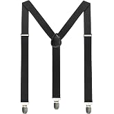 JEMYGINS Solid Color Mens Suspender with 3 Strong Clips Adjustable Braces