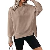 BTFBM Women's Casual Crewneck Sweatshirts 2026 Spring Fall Clothes Long Sleeve Side Slit Workout Fleece Pullover Tops