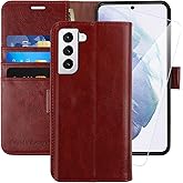MONASAY Wallet Case Compatible for Galaxy S22+Plus 5G, 6.6 inch [Included Screen Protector][RFID Blocking] Flip Folio Leather Cell Phone Cover with Credit Card Holder, Burgundy