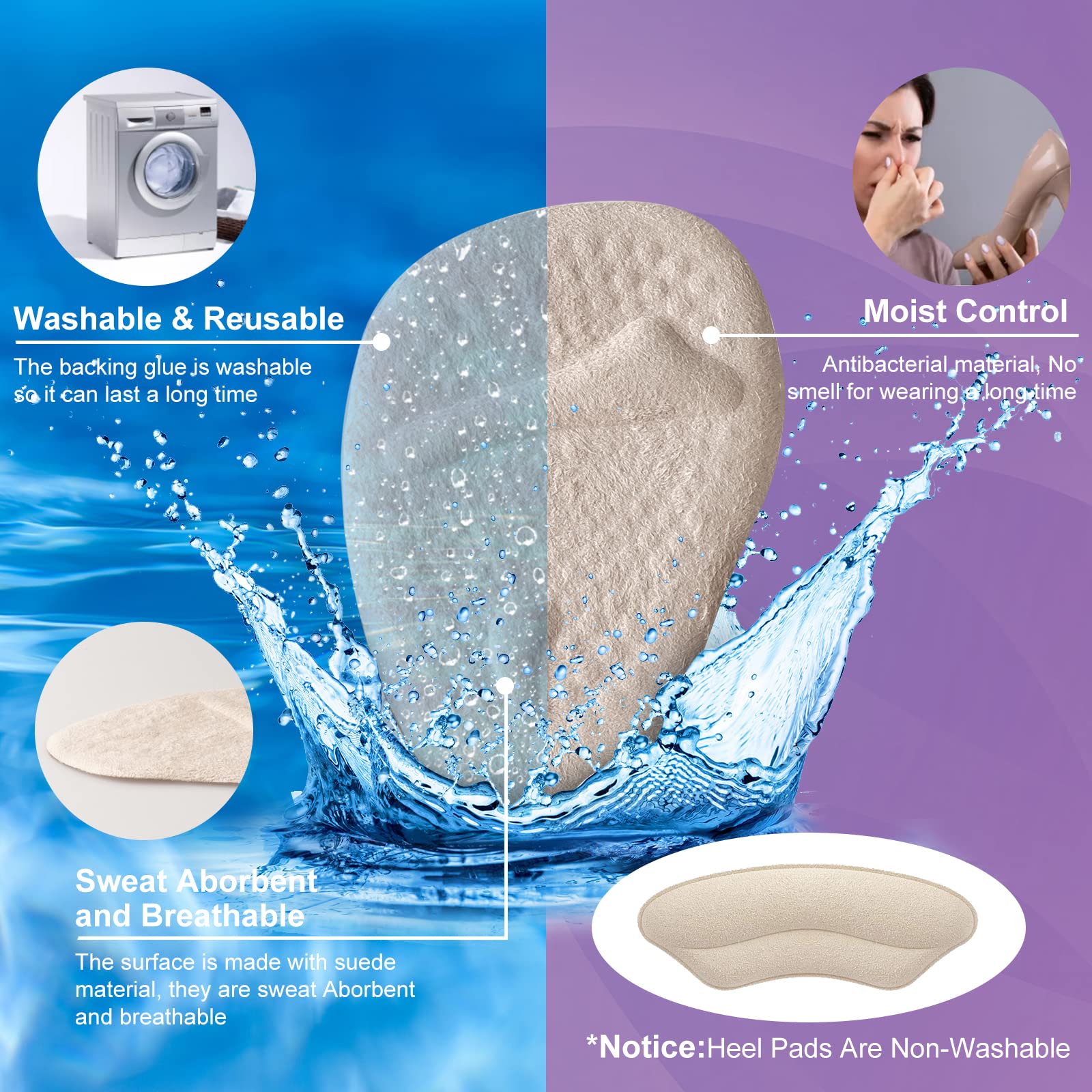 Riootlnm Metatarsal Pads, Ball of Foot Cushions, Heel Pads Inserts for Too Big Shoe, Reduce Foot Pain, No Slip Heel Grips Liners Pads for Loose Shoe, Blisters (Beige+Black)