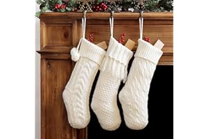LimBridge Christmas Stockings Cable Knit, 3 Pack 18 inches White Large Size Knitted Stockings, Rustic Christmas Ornaments Farmhouse Boho Style Stocking Decorations for Family Holiday Season Decor