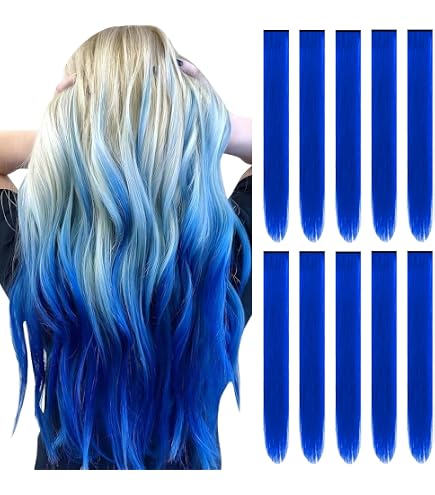 Amazon.com : GPOVVIMX 12 PCS Blue Hair Extensions Clip in, Curly