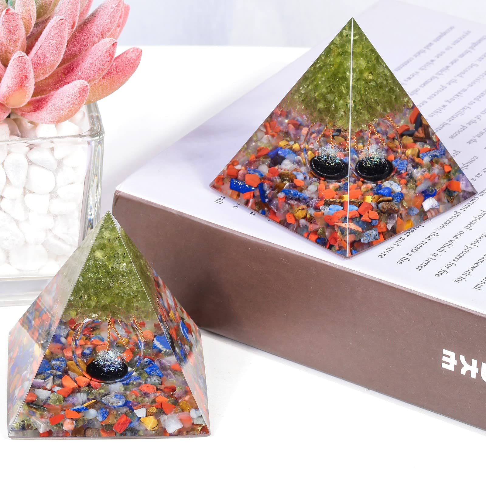 mookaitedecor Peridot Tree of Life Orgone Pyramid