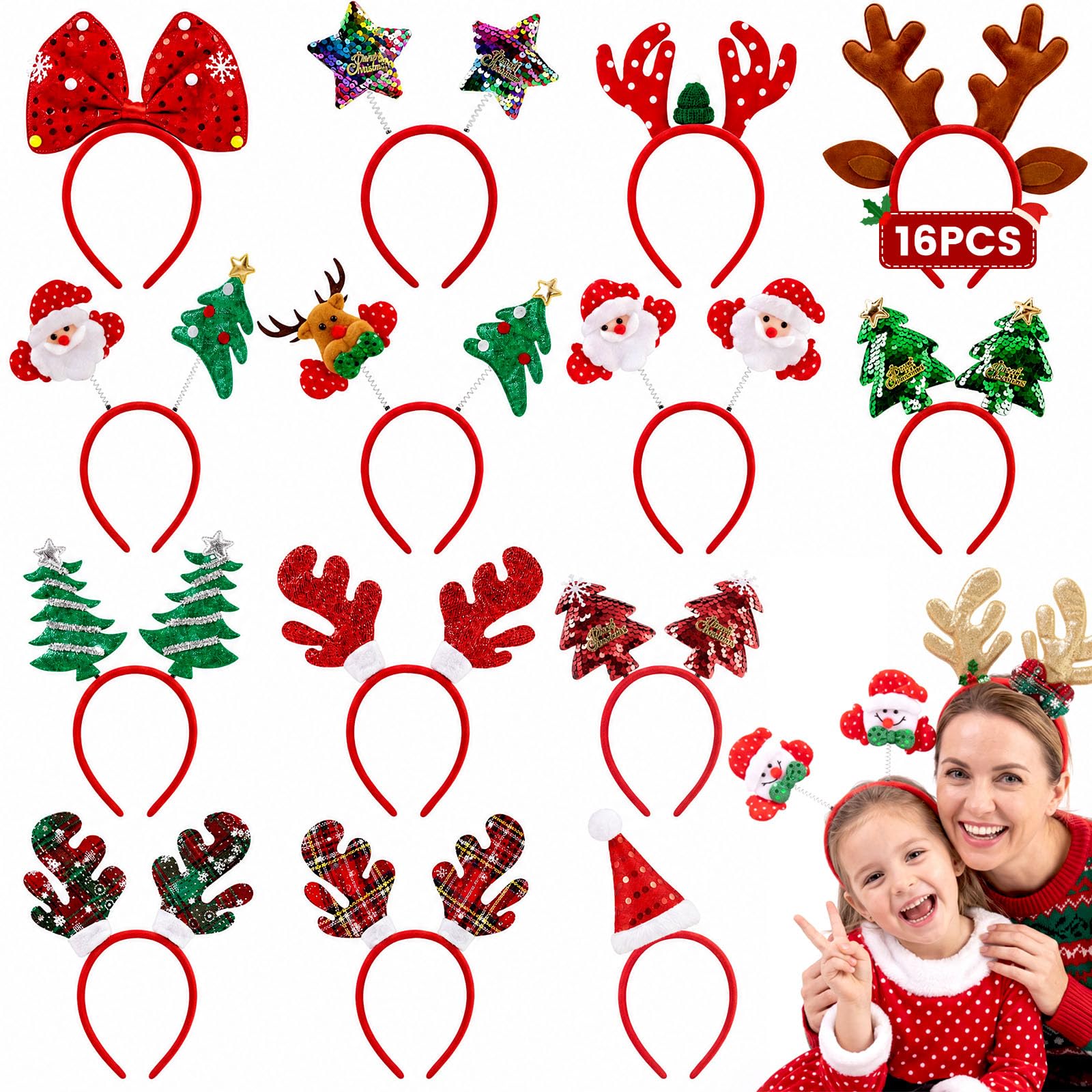 LovesTown 16PCS Christmas Headbands, Assorted Holiday Party Headbands