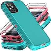 YKHJKLEC for iPhone 11 Pro Case, Military Grade 3 in 1 Heavy Duty Shockproof/Drop Proof/Dust Proof Case with 2Pcs Tempered Glass Screen Protector (Aqua Blue/Pink)