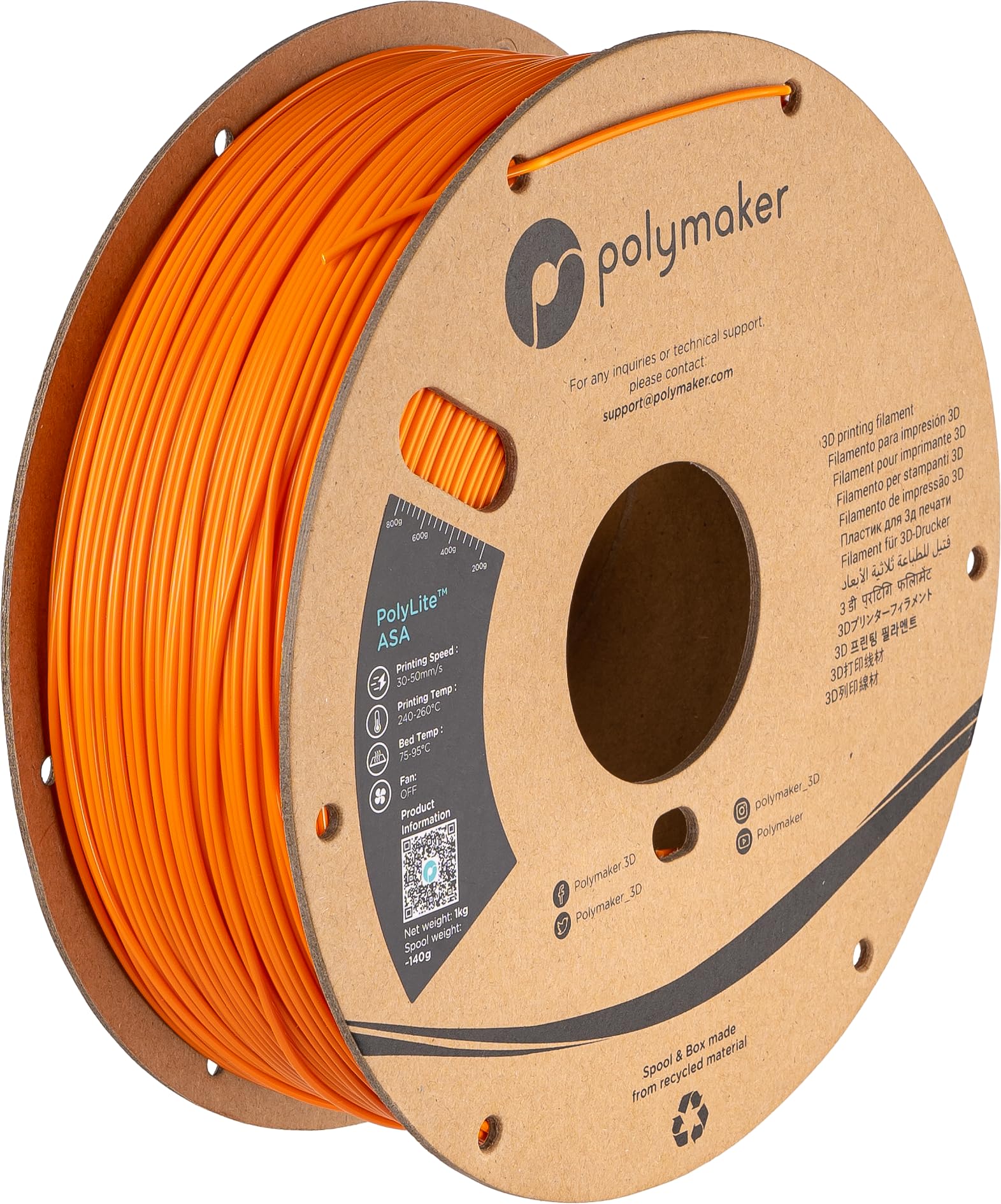 Polymaker PF01007 Orange Filament ASA UV-beständig, witterungsbeständig, hitzebeständig, schlagfe