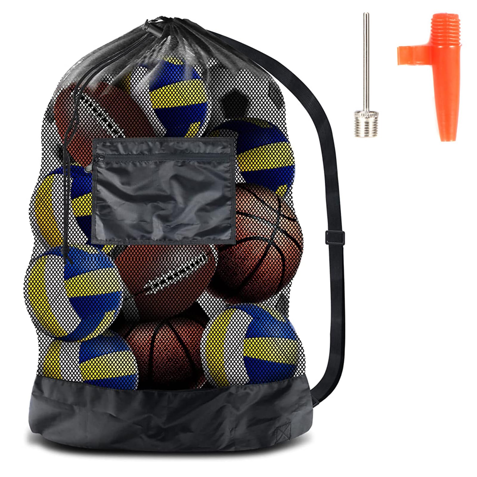 BNOYONERAS Mesh Ball Bag, Large Capacity Ball Bag, Football Storage Bags with Drawstring Shoulder Strap for Basketball, Football, Volleyball, Tennis, 24 x 36 inches, Black
